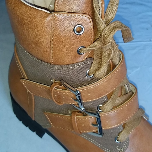 New Madigan Cognac/PU Combat Boot w Tw - Picture 10 of 12